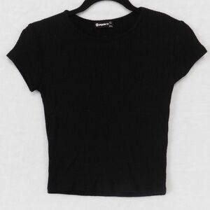 Popular 21 Ribbed‎ Crop Top Basic Short Sleeve Tee Black T-Shirt Size L